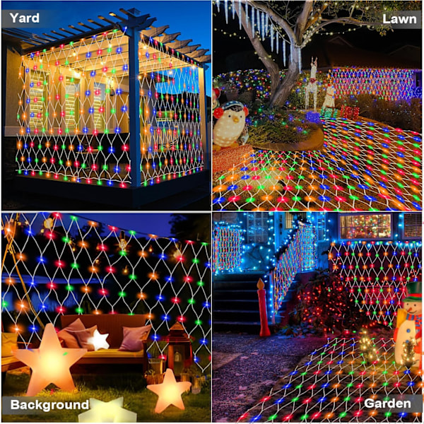 (Ny) Utomhus julbelysning, 12x5Ft stort nätljus, 360 LED Chrsitmas nätljus, 8 ljuslägen utomhus dekorationsljus för