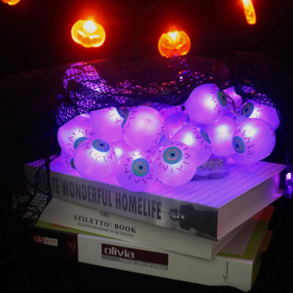 Halloween-lyslenke 10,8 fot 20 LED-lys batteridrevet Halloween-øyelys lilla lys grønt øye Halloween-lys med 8 moduser for innendørs