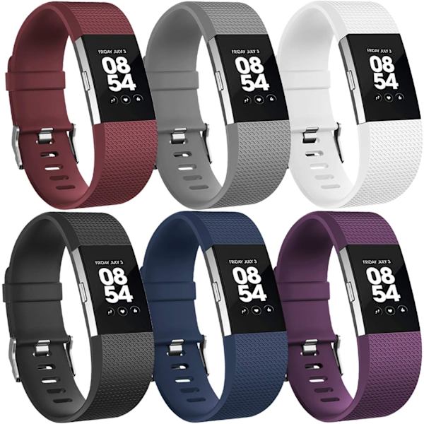 [6-pakning] Kompatibel med Fitbit Charge 2-rem - Justerbar erstatningsrem med spenne i aluminiumlegering