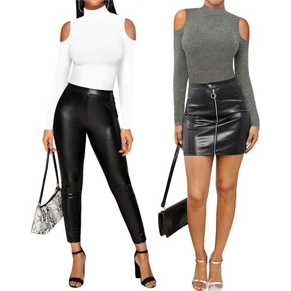 Kvinners Sexy Cutout Off-the-Shoulder Topp V-hals Kort Ermet Bodysuit/Mock Turtle