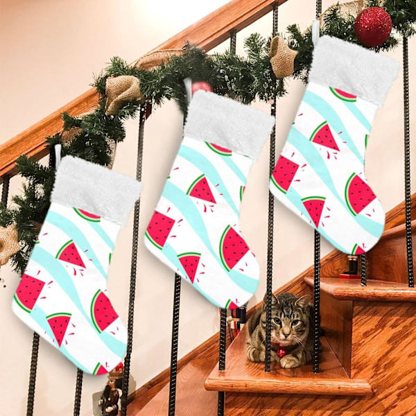 Julklapp, personliga julklappsstrumpor 2-pack Snygga Vattenmelon Frukt 45,7 cm Julstrumpor Hängande Ornament Eldstad för Ba