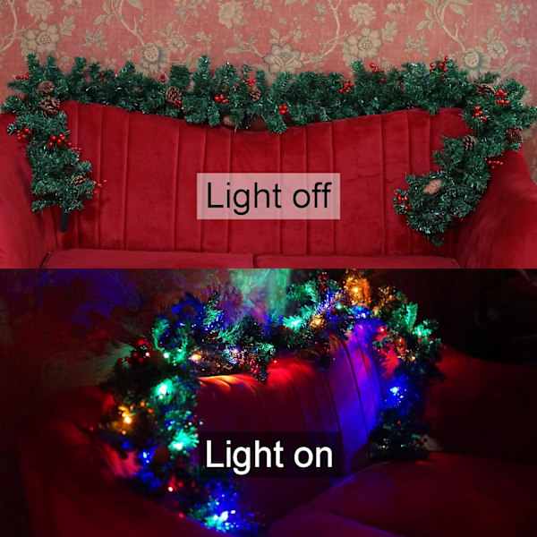 9 fot julgirlang med 50 LED-lampor, batteridriven ljusslinga förbelyst