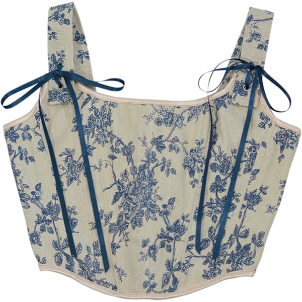 Fashion Korset Toppe til Kvinder Satin Renaissance Snørebånd Boned Bustier Floral Push