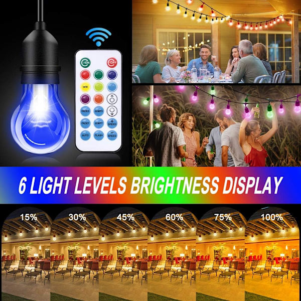 48FT Utomhus Patio Lampor Färgförändring, RGB LED-slingor med 16 E26 Shatterproof Edison-lampor, Dimbara Patio Slingor för Bistro