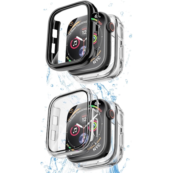 2 Pakk Vanntett 2 i 1 Deksel Kompatibelt for Apple Watch 42mm 3 2 1, med 9H Herdet Glass Skjermbeskytter, Full Kroppsdeksel for iWatch 42 mm S3 S2 S