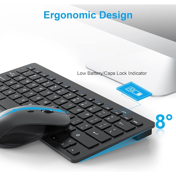 Mini trådlöst tangentbord och mus-kombo för Windows, 2,4 GHz