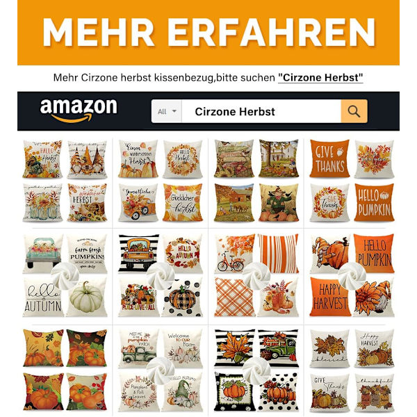 Set med 4 høstk putetrekk (45 x 45 cm) med Hello Pumpkin-design