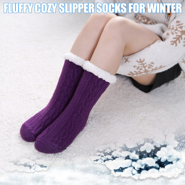 Kvinners tøfler Fuzzy sokker Fluffy Cozy Non Slip Varm Vinter Myk Tykk Fleece