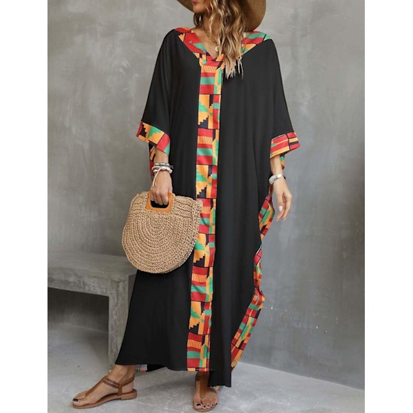 Kvinners badedrakt Cover Up etnisk print Kaftan Strand Maxi Kjoler