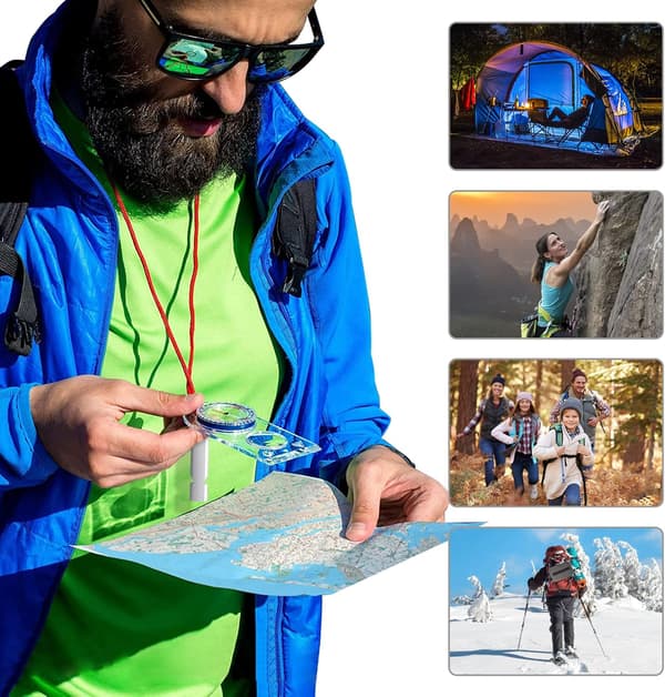 Explorer Kompas med Snor - Professionelt Orienteringsværktøj til Vandring, Bjergbestigning & Kortnavigation
