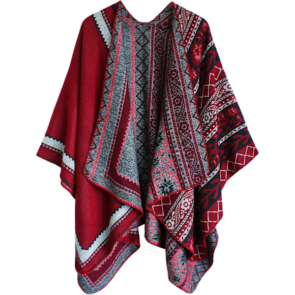 Farveblok Dame Sjal Wrap Stilful Åben Front Poncho Cape