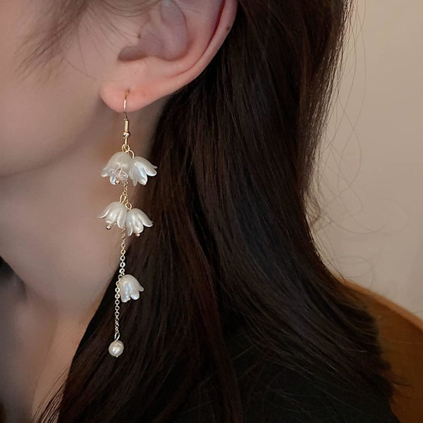 Bell Orchid Flower Dangle Drop Hook Øredobber for Kvinner Jenter Dainty Pearl