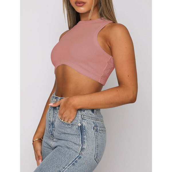 Korte topper for kvinner sommer kvinners mannskapshals strikket ribbet basic