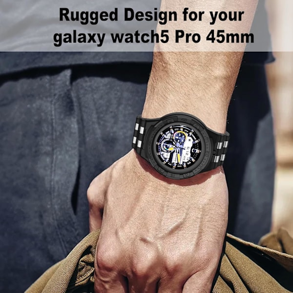 Etui kompatibel med Galaxy Watch 5 Pro-reim med etui til Galaxy 5 Pro 45mm 2022 menn svart svart