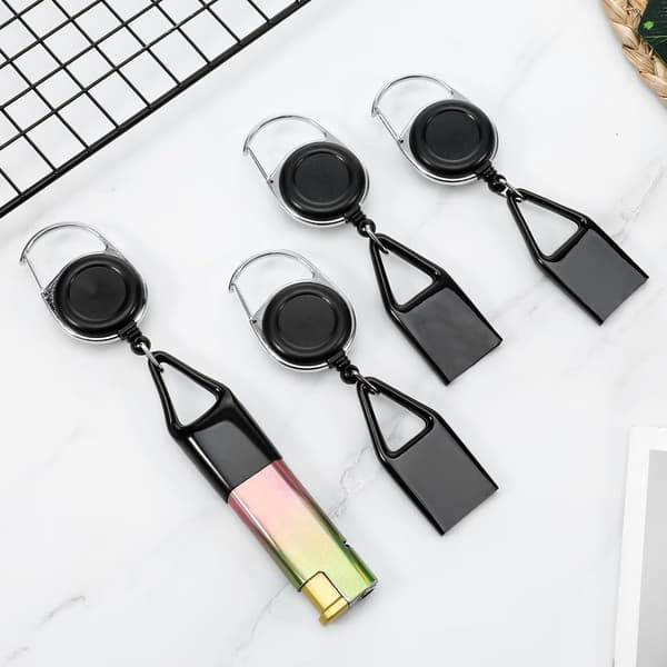 4 Lighter Leash, Udtrækkelig Bukselighterclips, Anti-tabt Lightercover, Praktisk Bælte Leash Nøglering Sort