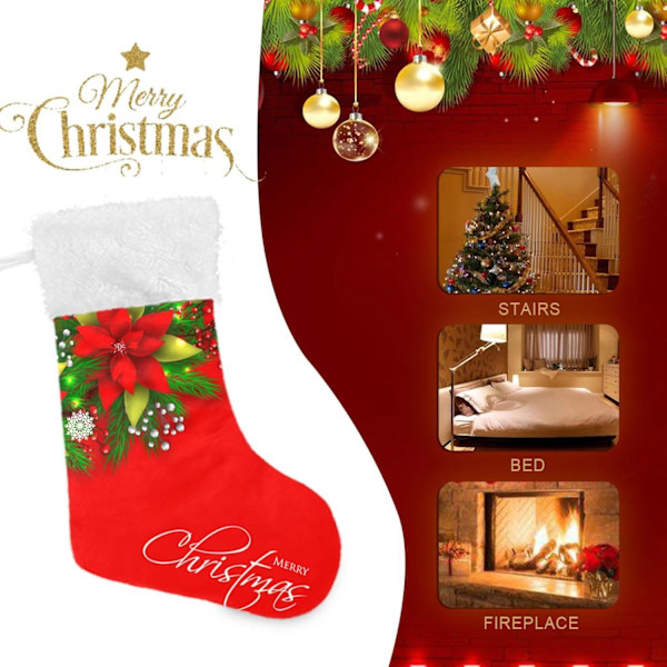 Julklapp, Personliga Julklappsstrumpor 2-pack Röda Julstjärnor Blommor Jul 45,7 cm Julstrumpor Hängande Ornament Ka