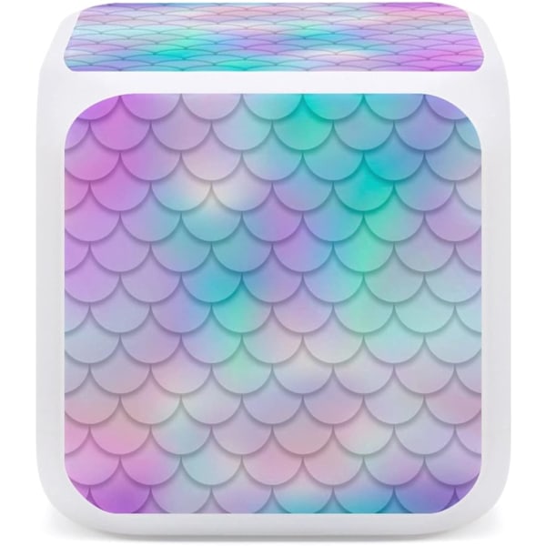 Rosa Turkos Lila Gradient Sjöjungfru Svans Fjälls Fjälls 7 Färg LED Ändra Digital Lysande Väckarklocka, LED Kub Nattljus Klocka, Vakna