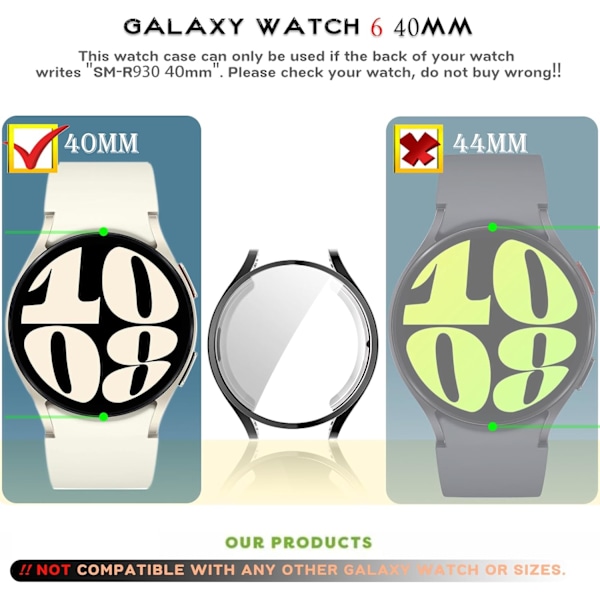 [2-pakning myke deksler kompatible med Galaxy Watch 6 40 mm skjermbeskytterdeksel, blank overflate fullt beskyttende skjermdeksel for Watch 6 40 mm