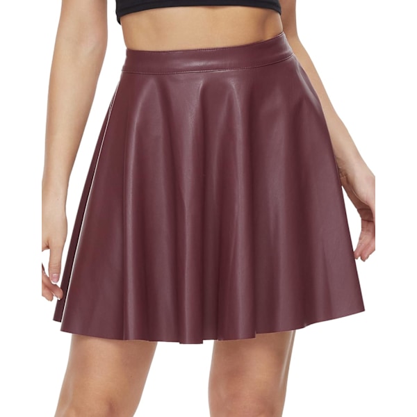 Læder Skater Skirt. Kvinders Sorte Plisserede Plus Size Mini A-linje Vegan Faux
