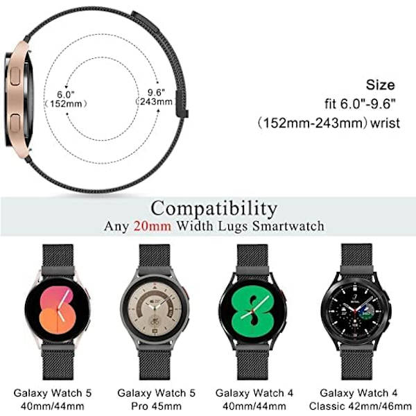 Metallrem kompatibel med Galaxy Watch 6/5/4 Band 40mm