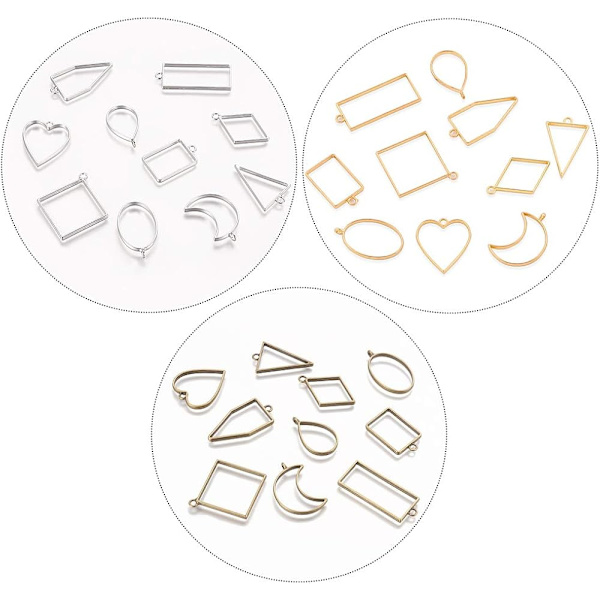 Åpne rammeanheng - 30 stk geometriske hule charms for smykkefremstilling i harpiks