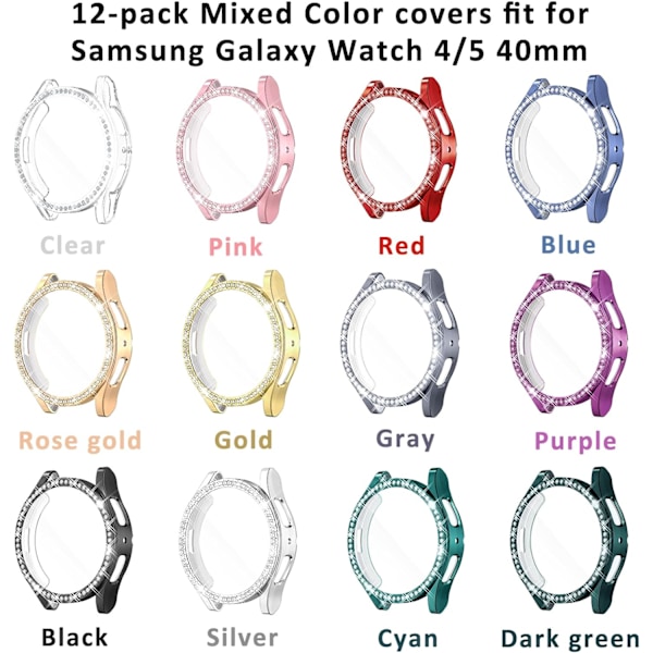 [12-pack]   Kompatibel med   Galaxy Watch 5 2022 & 4 2021 40 mm skärmskyddsöverdrag, Bling Diamonds All-Around Protective Soft Covers 12