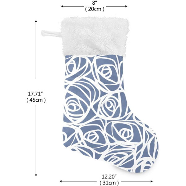 Julklapp, Personliga Julklappsstrumpor 2-pack Vit Ros Blomma Blå Ränder 45,7 cm Julstrumpor Hängande Ornament Eldstad för Ba