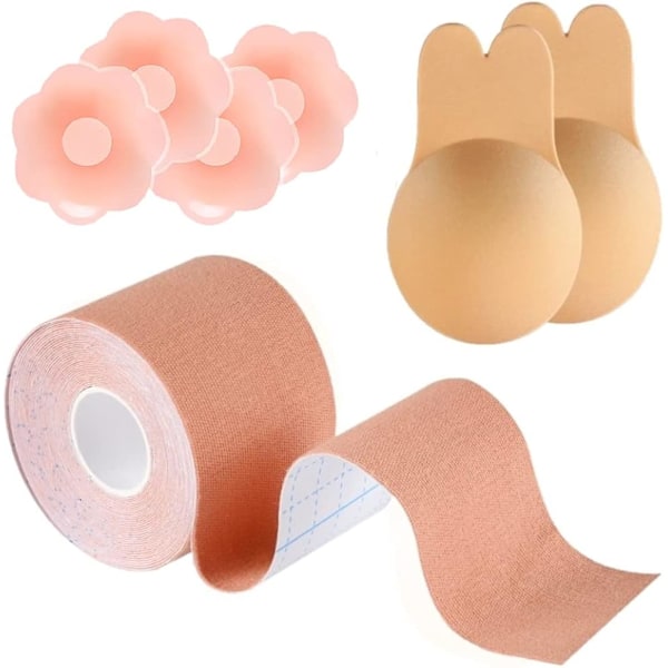 Body Tape Strapless Adhesive BH - Osynlig Push Up BH med Petal Nipple Covers (2 par)