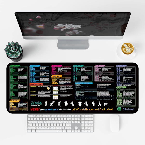 Excel-snydeark til skrivebord, 31,5\"x11,8\" Excel-genvejsmusemåtte, tastaturgenvejsmusemåtte, XL udvidet kontor-pc-amin-skrivebordsunderlag/syet