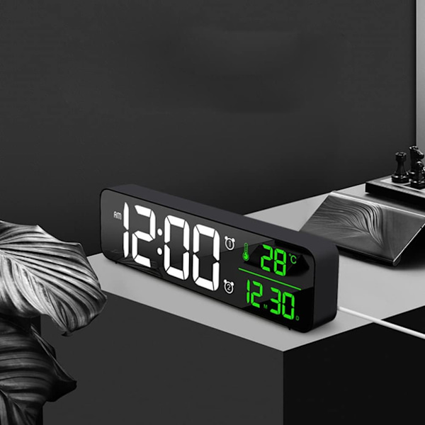 Digital väckarklocka för vardagsrum, kontor, sovrumsdekor, LED elektronisk klocka, datum, temperaturvisning, modern skrivbordsklocka, automatisk ljusstyrka, svart