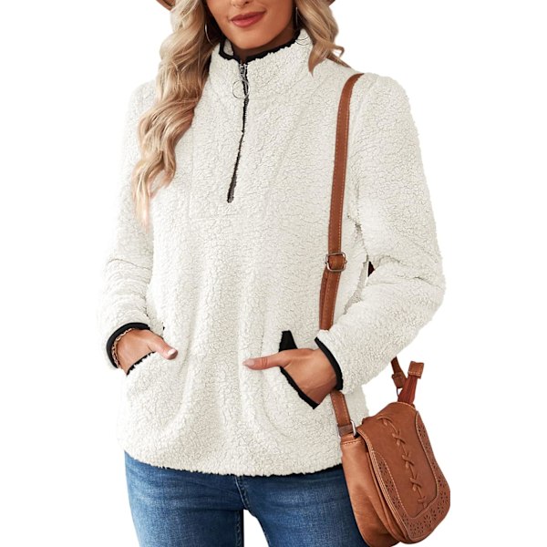 Kvinnors Fleece Ståkrage Pullover Casual Fluffy Jumper Topp med