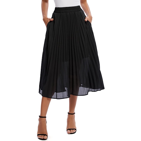 Women's Elastic High Pleated Skirt Woven Casual Swing Skirt