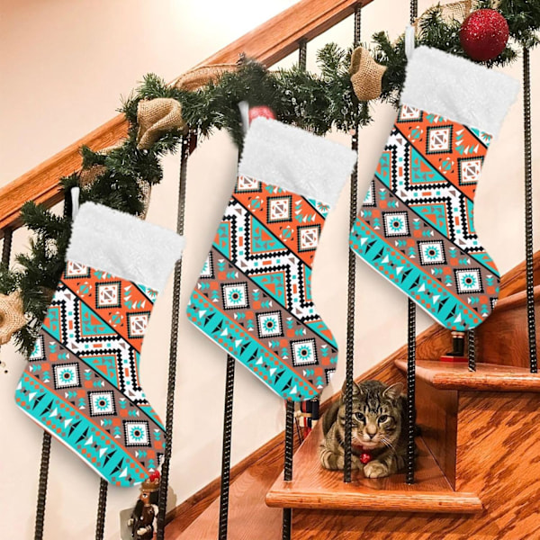 Julklapp, personliga julklappsstrumpor set om 2 Tribal Aztec tema 45,7 cm julstrumpor hängande prydnad spis för träddekoration