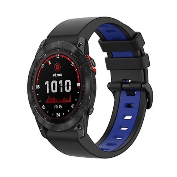 Til Garmin Fenix 7x Solar 26mm Silikone Sports Tofarvet Rem MNS Black-Blue
