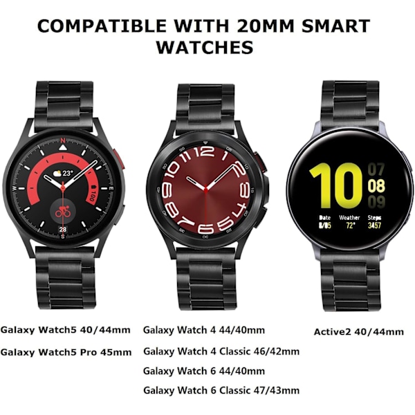 Metallband kompatibel med Galaxy Watch 6 4 Classic Bands 47mm 46mm 43mm 42mm, Watch 7 6 5 4 FE Band 40 44mm, 2-pack Business rostfritt stål