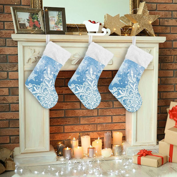 Julklapp, Personliga Julklappsstrumpor 2-pack Is Snöflinga Vit Blå Jul 18 tum Julstrumpor Hängande Ornament Kami