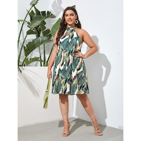 Kvinde Plus Størrelse Boho Floral Tropisk Print Ærmeløs Halter Binde Hals A Linje