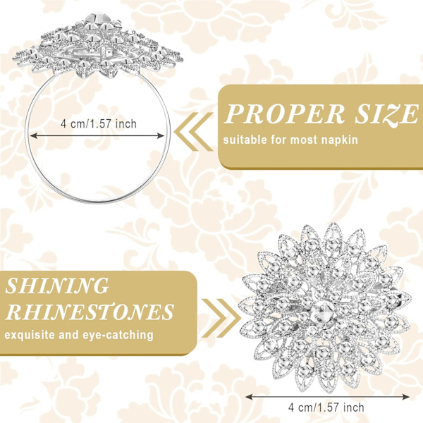 Blomsterserviettringer i legering med blomsterformede rhinestones