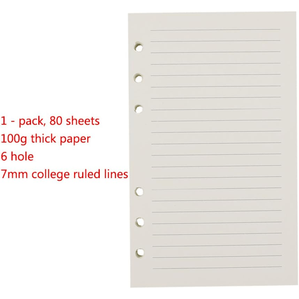 A6 Binder/Planner Refill Paper - 6-Hul, 80 Ark, Linjeret