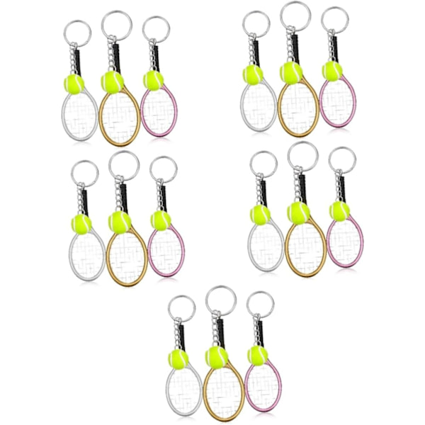 15 stk. Tennis Racket Nøglering Mini Volleyball Nøglering Nøgleringe til Tennis Racket Bulk Gaver til Voksne Sports Nøglering til Charm Flocking Miss As