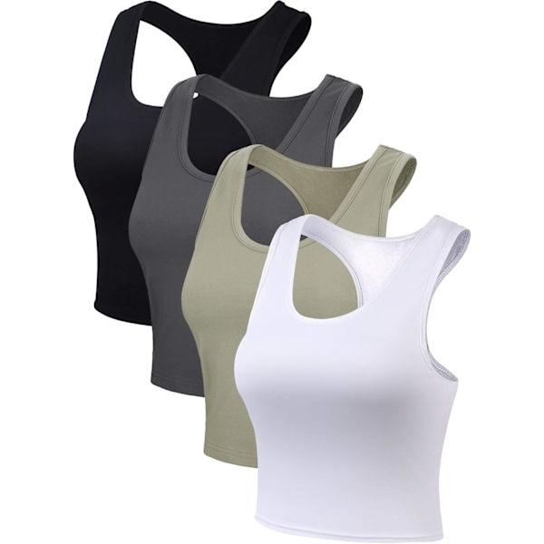 4 stk. Basic Workout Crop Tank Tops - Sleeveless Racerback Sport Tank