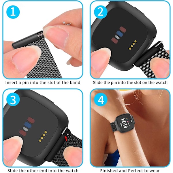 Metal Justerbar Udskiftnings Rem Armbånd Magnetiske Remme Kompatibel Med Fitbit Versa/versa 2/versa Lite/se, Multi-farve Black Large