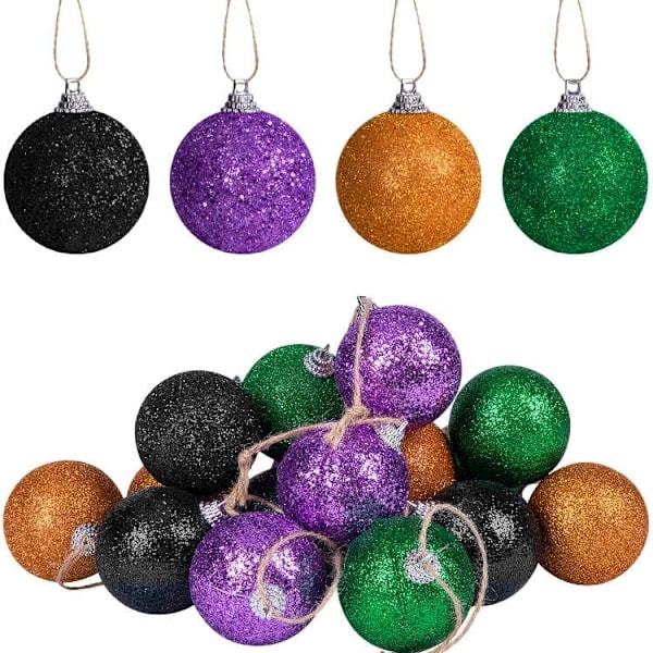 12 stk Halloween Glitter Hengende Ball - 2 Tommers Fargerike Halloween Uknuselige