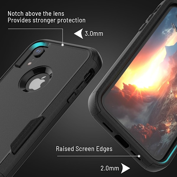 Skal för iPhone XR, 3-Lagers Halkskydd Kraftigt Skydd Stöttåligt Fallsäkert Skyddande iPhone XR Skal med Skärmskydd, 6.1” (Svart) Svart