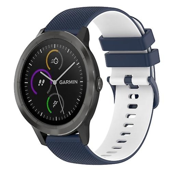 För Garmin Vivomove 3 20mm Rutiga Tvåfärgade Silikonklockarmband JSY Dark Blue-White