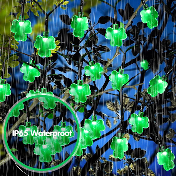 26,4 fot 40 LED solcelled shamrock-lys St Patricks Day-dekorasjoner utendørs, 8 lysmoduser grønne St Patricks Day-lyskjeder St Patricks Day grønn