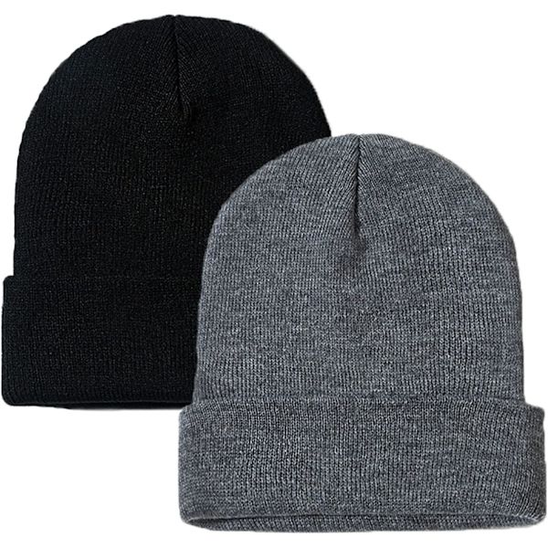 2 stk. hue til mænd og kvinder - huehatte - vinterstrikhuer - bløde skihuer - unisex