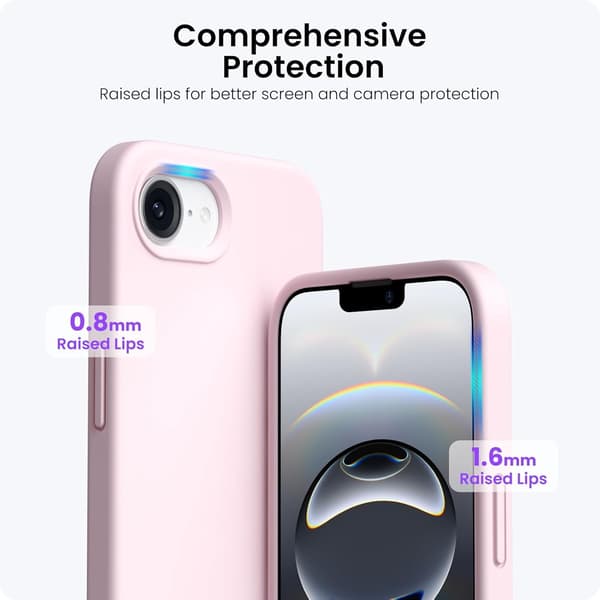 3-lags flytende silikondeksel til iPhone 16e 6,1\" (2025) - Full beskyttelse, støtsikker, mikrofiberfôr, rosa