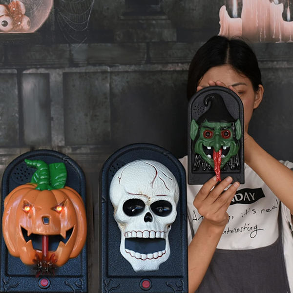 Skrekkdørklokke, Halloween-skrekkdørklokke med lyslyddekorasjonsrekvisitt for bar-fluktspill (hodeskalleform)
