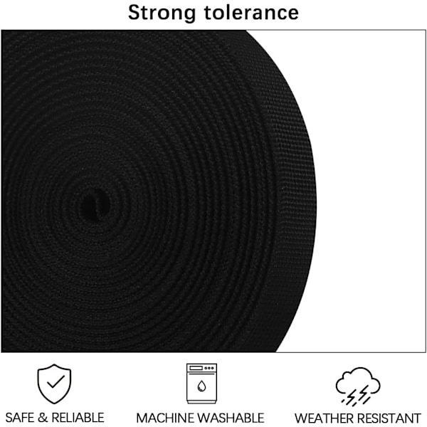 15MM 10 Yards Svart Nylon Tung Remband